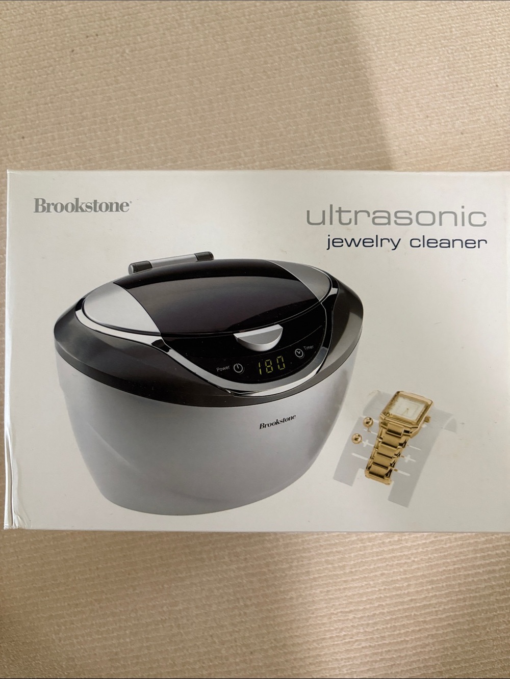 Brookstone Silver and Black Ultrasonic Jewelry Cleaner with Digital Display